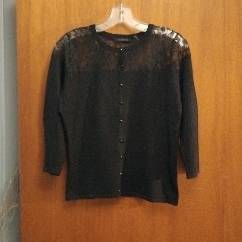 Black Cardigan Sweater with Lace on Top Size Medium